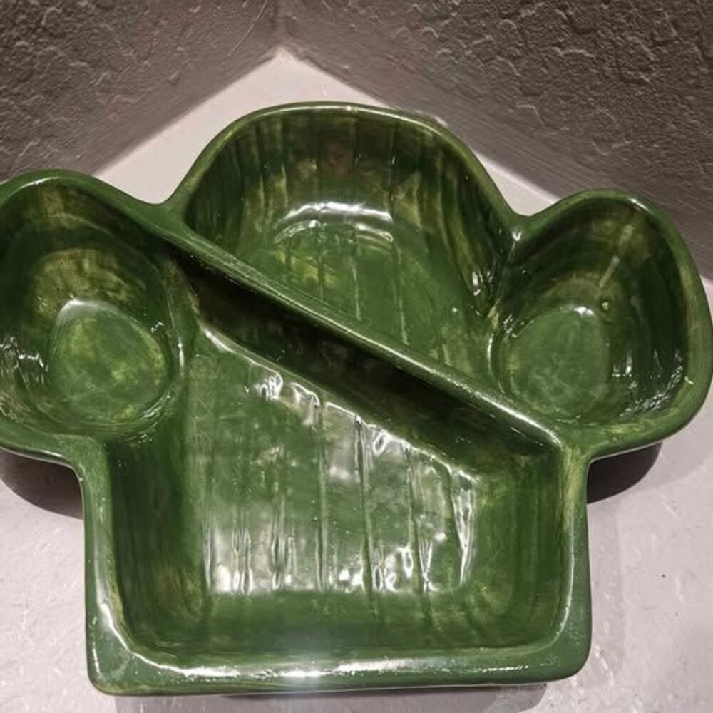 Ceramic Green Cactus Chip and Dip Tray 10/5" x 12"
